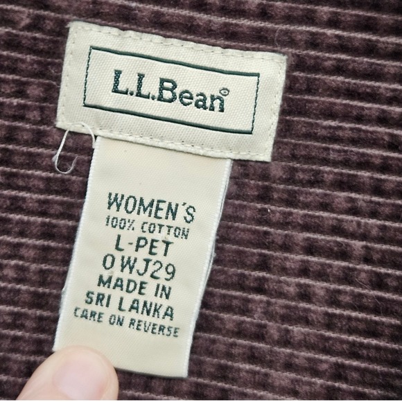 LL Bean Corduroy Button Up Shirt Women L Petite Chocolate Brown Long Sleeve Boho - Picture 3 of 8